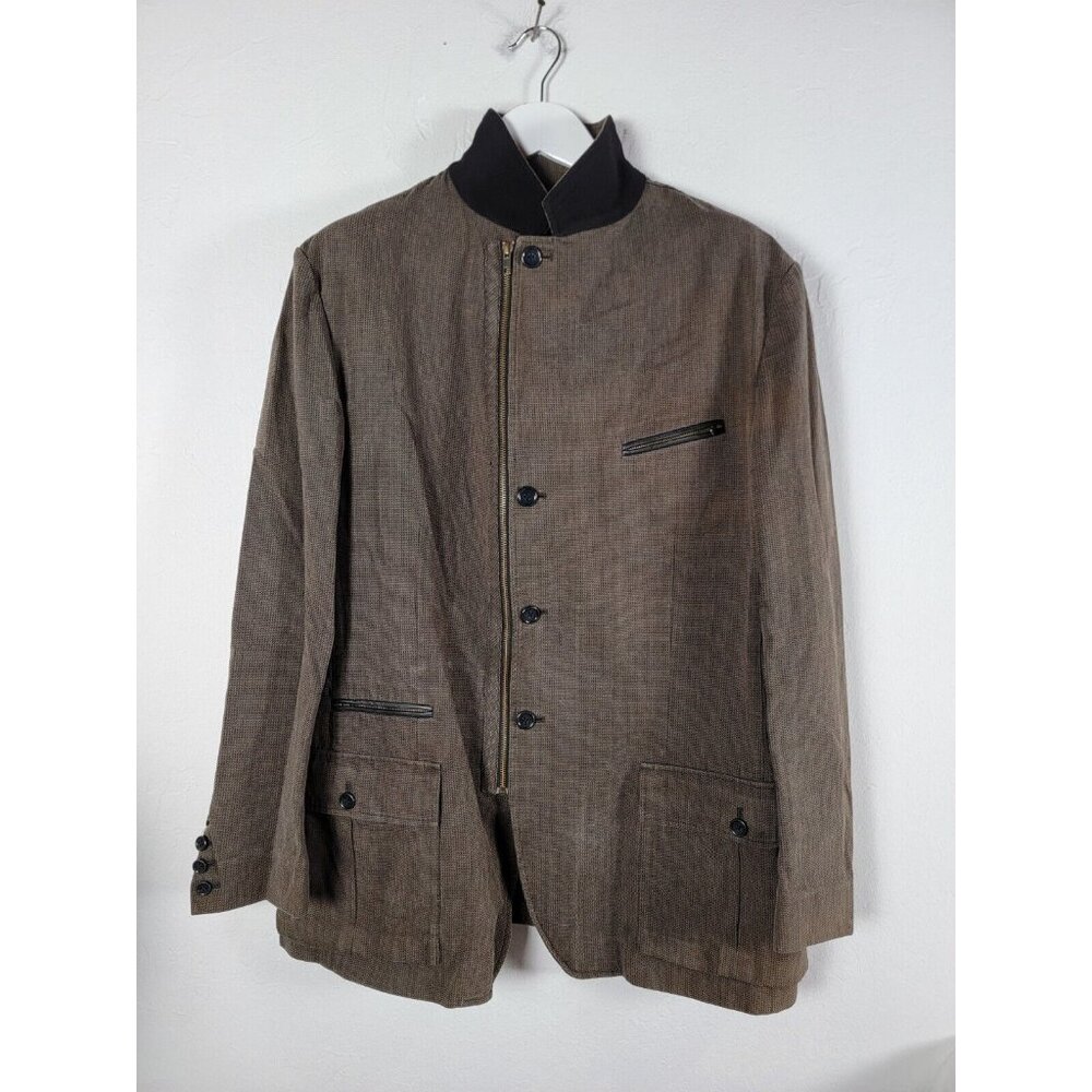 Peruvian Connection Men's Brown/Black Textured Blazer Size 44 Career Zip Front